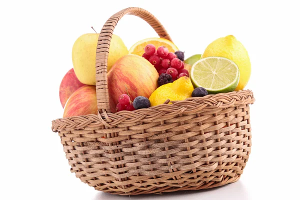 Wicker basket with fruits — Stock Photo, Image