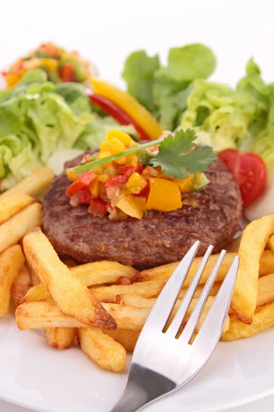 Assiette de steak et légumes — Photo