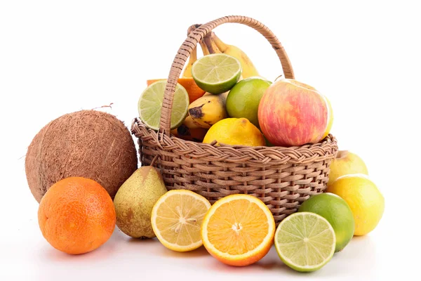 Wicker basket with fruits — Stock Photo, Image