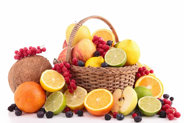 Wicker basket with fruits — Stock Photo, Image