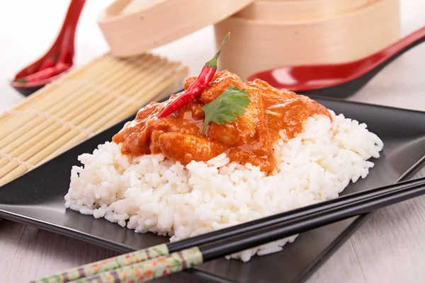 Rice with red curry meat — Stock Photo, Image
