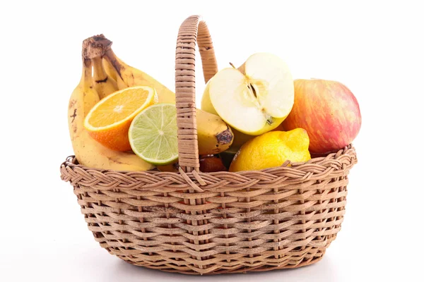 Wicker basket with fruits — Stock Photo, Image