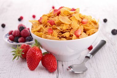 bowl of cereal with berries fruits clipart