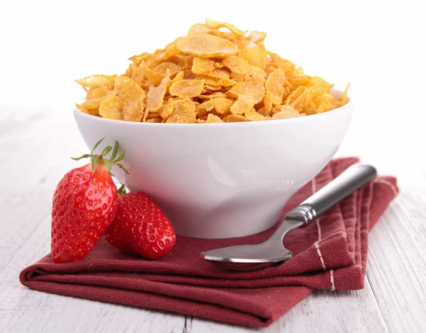 Bowl of corn flakes with berries fruits — Stock Photo, Image