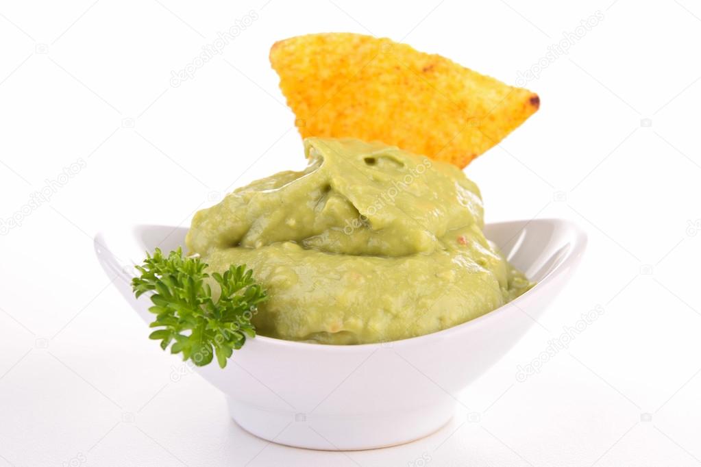 Corn tortillas chips and guacamole — Stock Photo © studioM 23362562