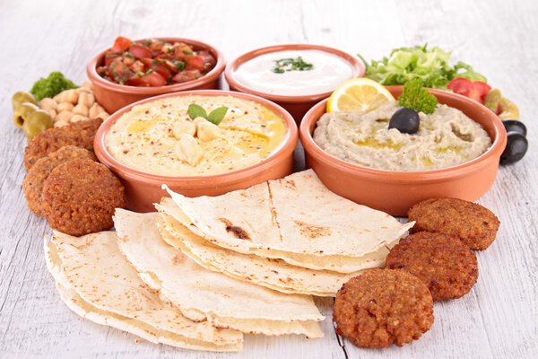 assorted of oriental food, mezze
