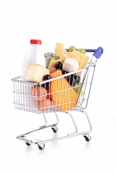 Shopping cart with dairy product — Stock Photo, Image