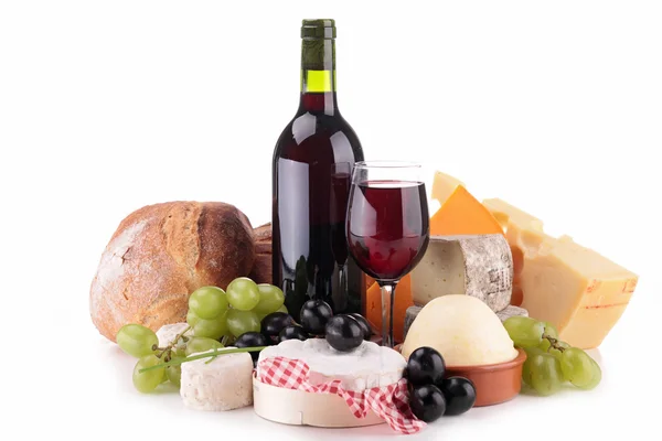 Komposition mit Wein, Käse und Brot — Stockfoto