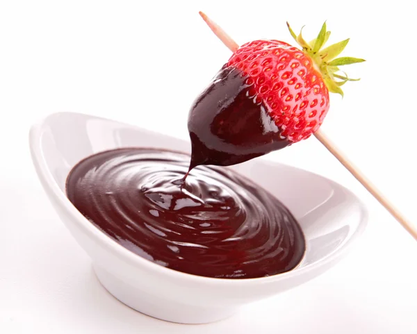 Chocolate sauce and strawberry — Stock Photo, Image