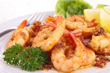 close up on cooked shrimp and parsley clipart