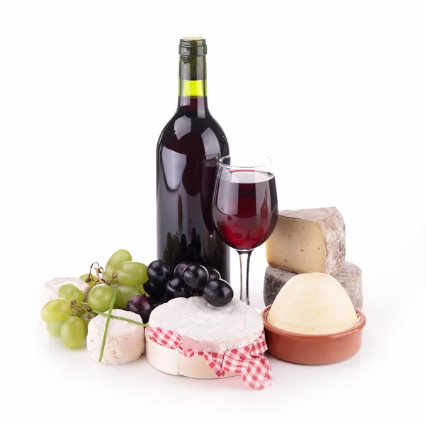 Isolated composition with wine and cheese — Stock Photo, Image