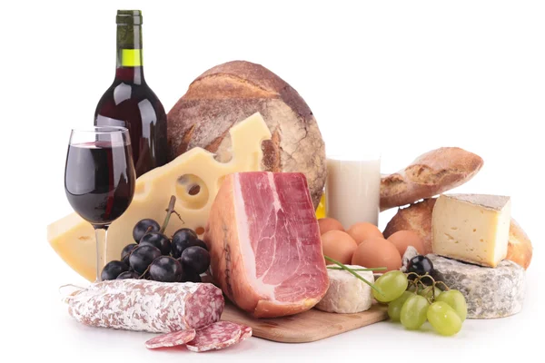 Wein, Fleisch und Käse — Stockfoto