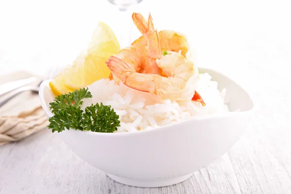 Bowl of rice and shrimp — Stock Photo, Image