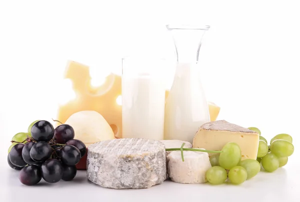 Dairy products and grape — Stock Photo, Image