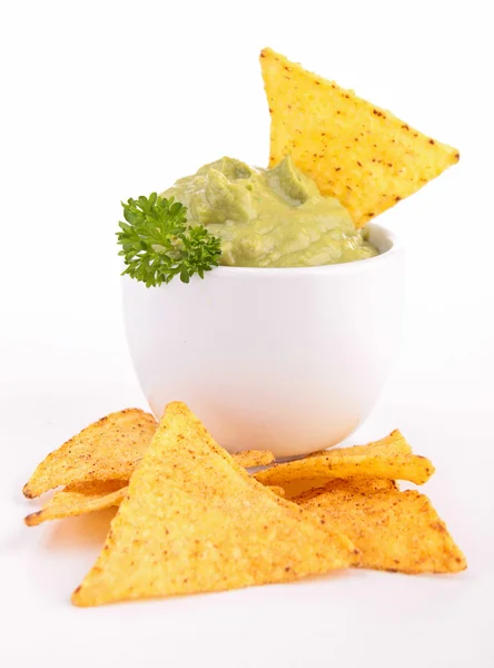 Guacamole and tortilla chip — Stock Photo, Image