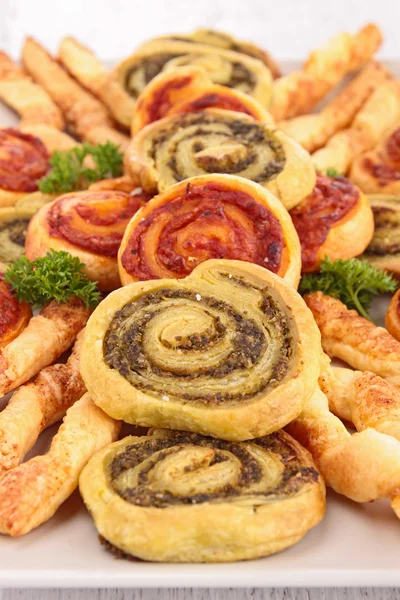 Assortment of puff pastry appetizer — Stock Photo, Image