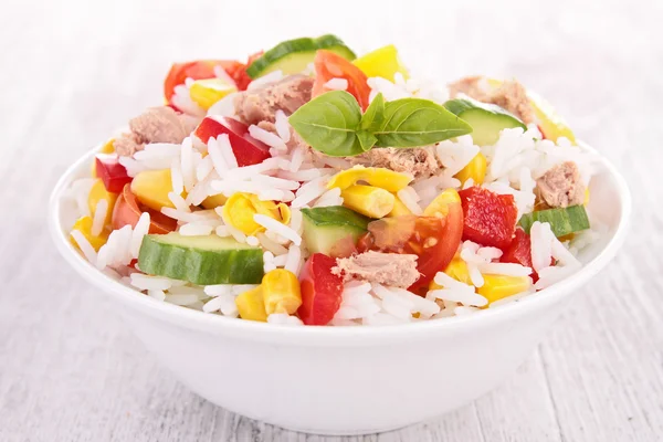 Rice,tomato,corn and cucumber — Stock Photo, Image