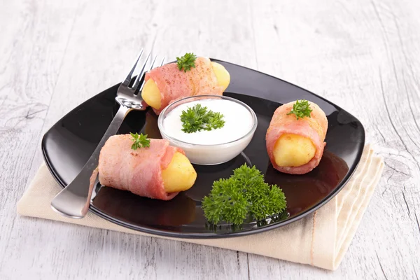 Potato rolled with bacon — Stock Photo, Image