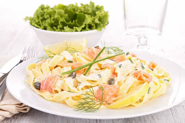 Pasta with cream and salmon — 스톡 사진