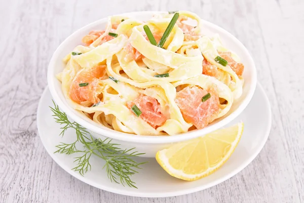 Pasta with cream and salmon — Stock Photo, Image