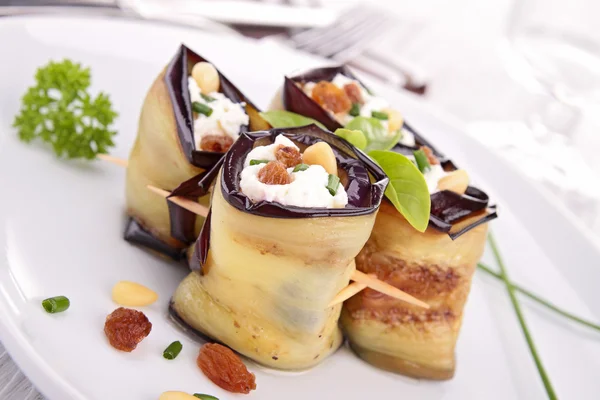 Eggplant rolled with cheese — Stock Photo, Image