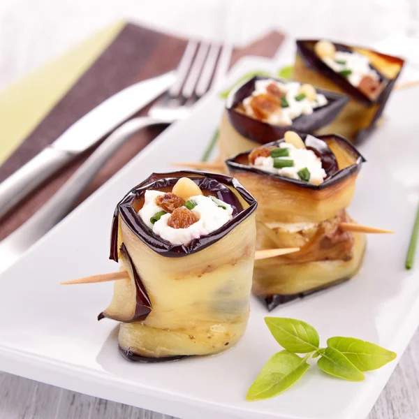 Eggplant rolled with cheese — Stock Photo, Image