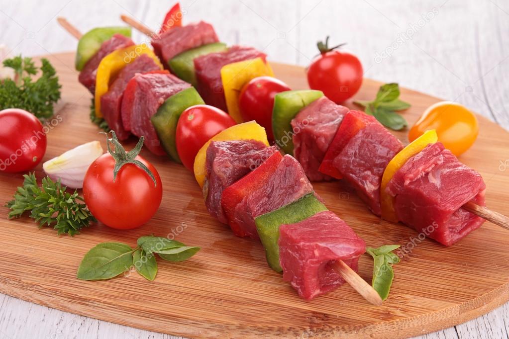 Raw beef kebab and ingredient — Stock Photo © studioM 28204175
