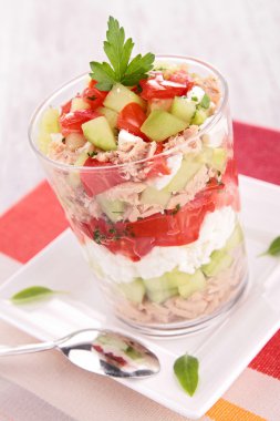 domates, salatalık ve mozzarellalı salata