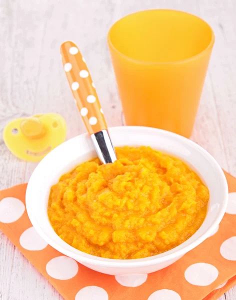 Żywność dla niemowląt, puree z marchewki — Zdjęcie stockowe