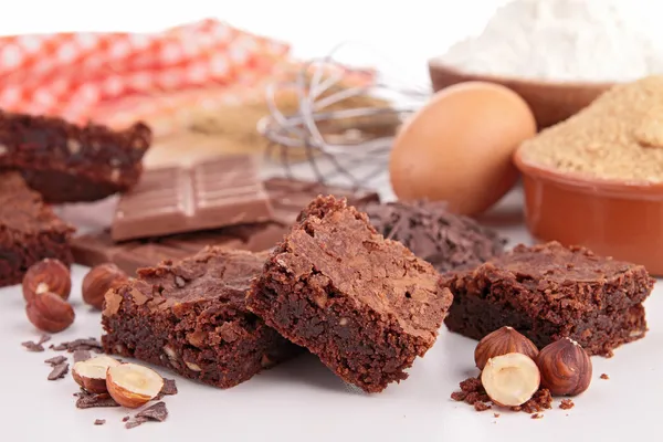 Brownies and ingredients — Stock Photo, Image