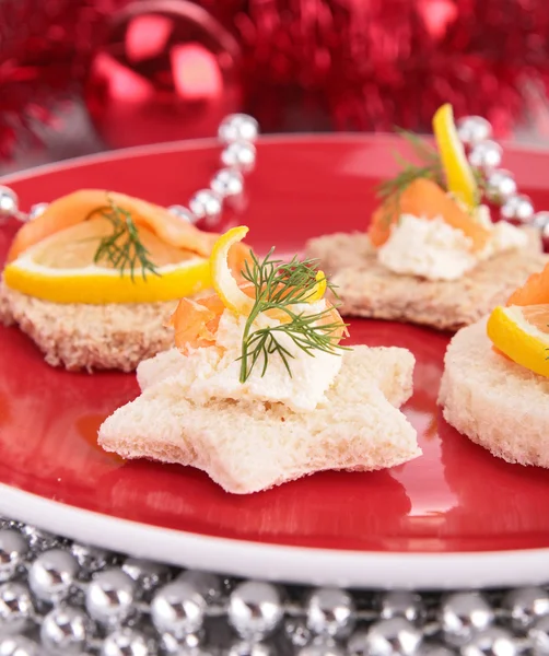 Christmas or new year toast, canape — Stock Photo, Image