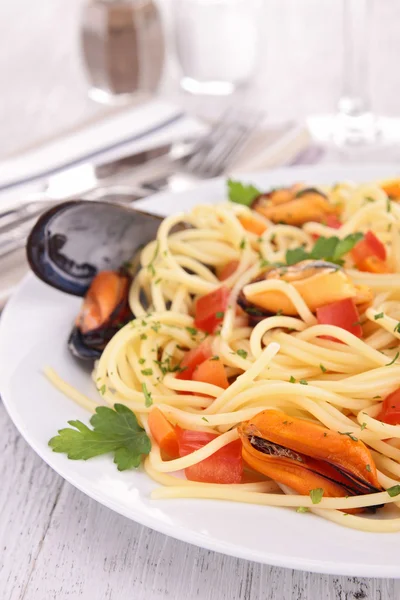 Spaghetti met Mossel — Stockfoto