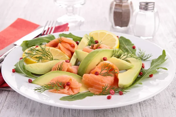 Appetizer, smoked salmon and avocado — Stock Photo, Image