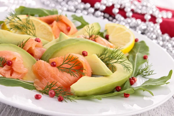 Appetizer, smoked salmon and avocado — Stock Photo, Image