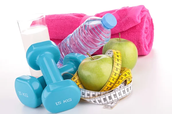 Fitness equipment, diet food — Stock Photo, Image