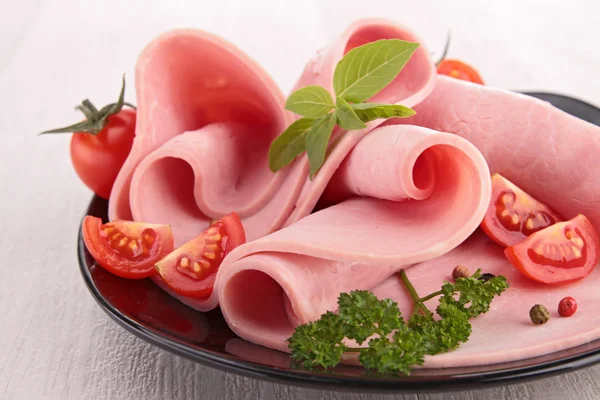 Plate of sliced pork ham — Stock Photo, Image