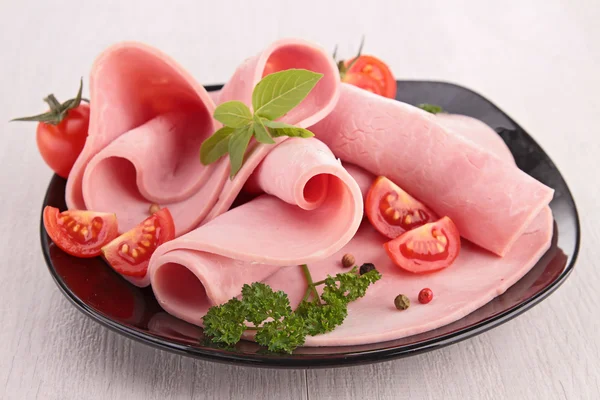 Plate of sliced pork ham — Stock Photo, Image