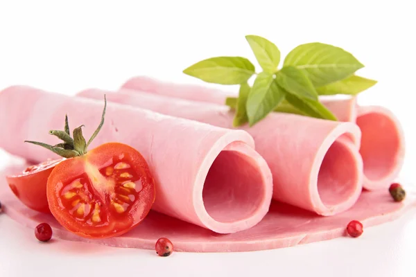 Rolled ham and tomato — Stock Photo, Image