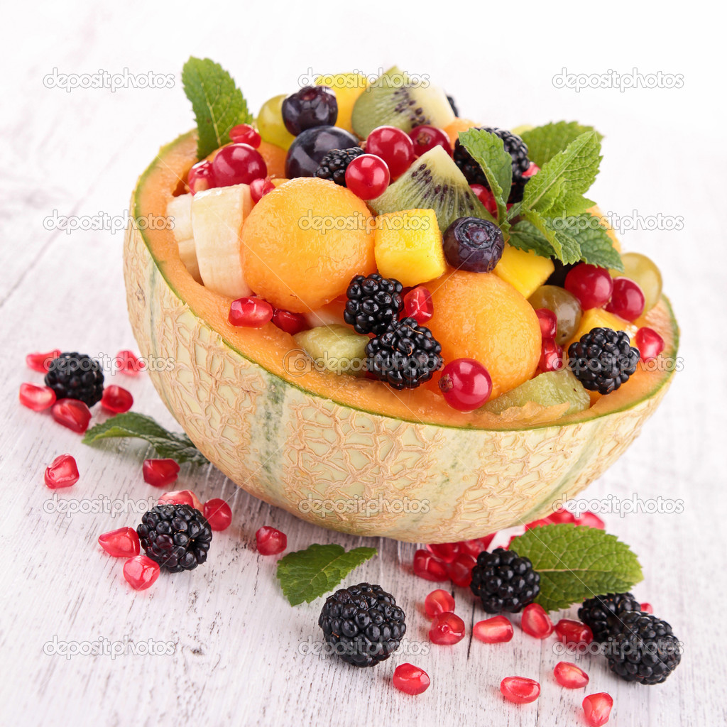 Fruit salad in melon bowl