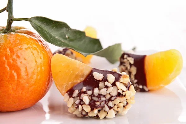 Fetta di mandarino con cioccolato — Foto Stock