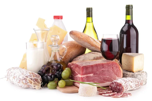 Fleisch, Wein und Milchprodukte — Stockfoto