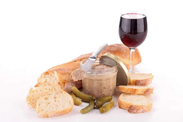 Brot, Brotaufstrich und Weinglas — Stockfoto