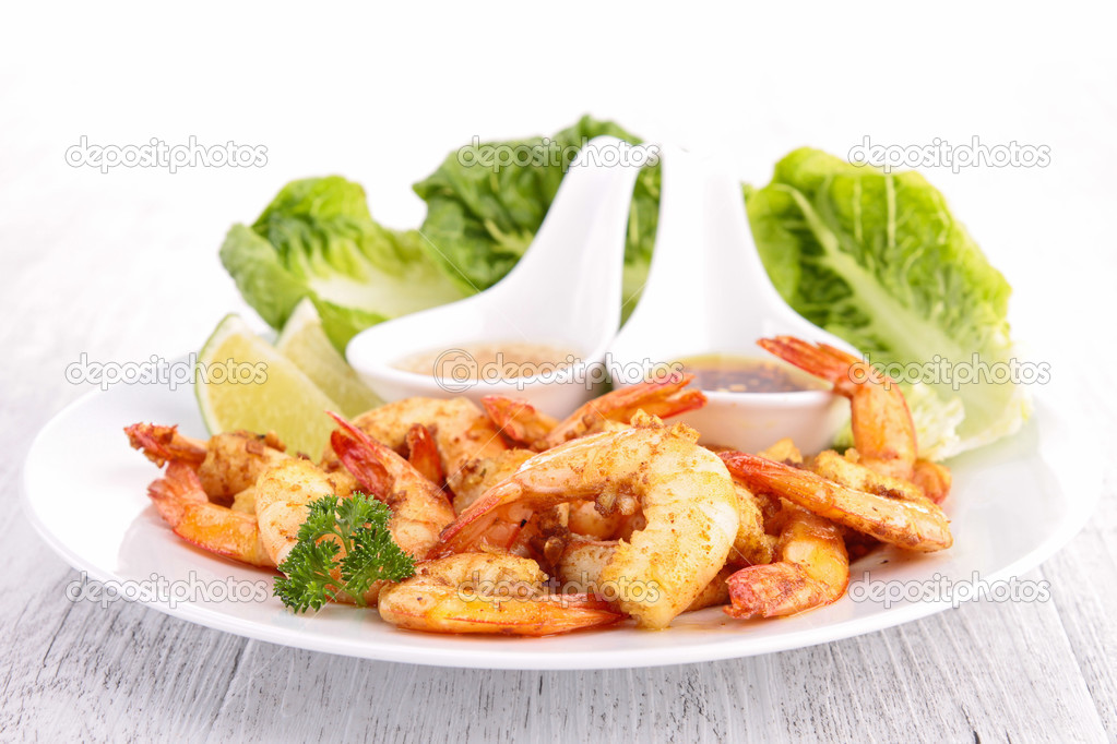 Plate of cooked shrimp