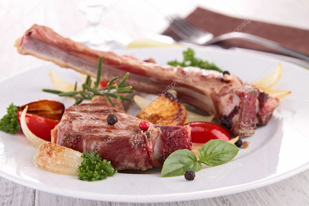 Roasted lamb chop and vegetables Stock Photo by ©studioM 34155769