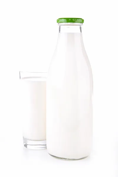 Süt şişe ve cam — Stok fotoğraf