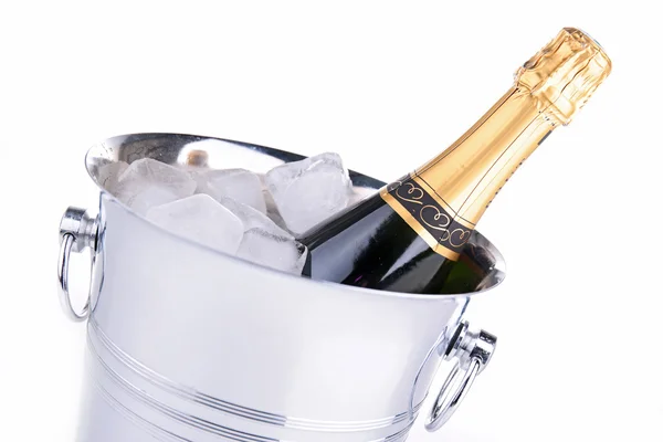 Champagneflaske i bøtte – stockfoto