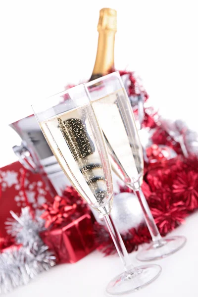 Champagne glasses and decoration — Stock Photo, Image