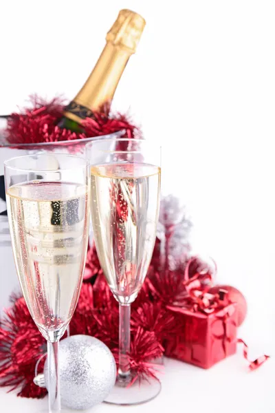 Champagne glasses and decoration — Stock Photo, Image