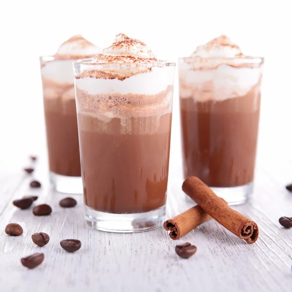 Coffee or chocolate with cream — Stock Photo, Image