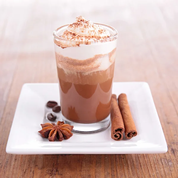 Coffee or chocolate with cream — Stock Photo, Image